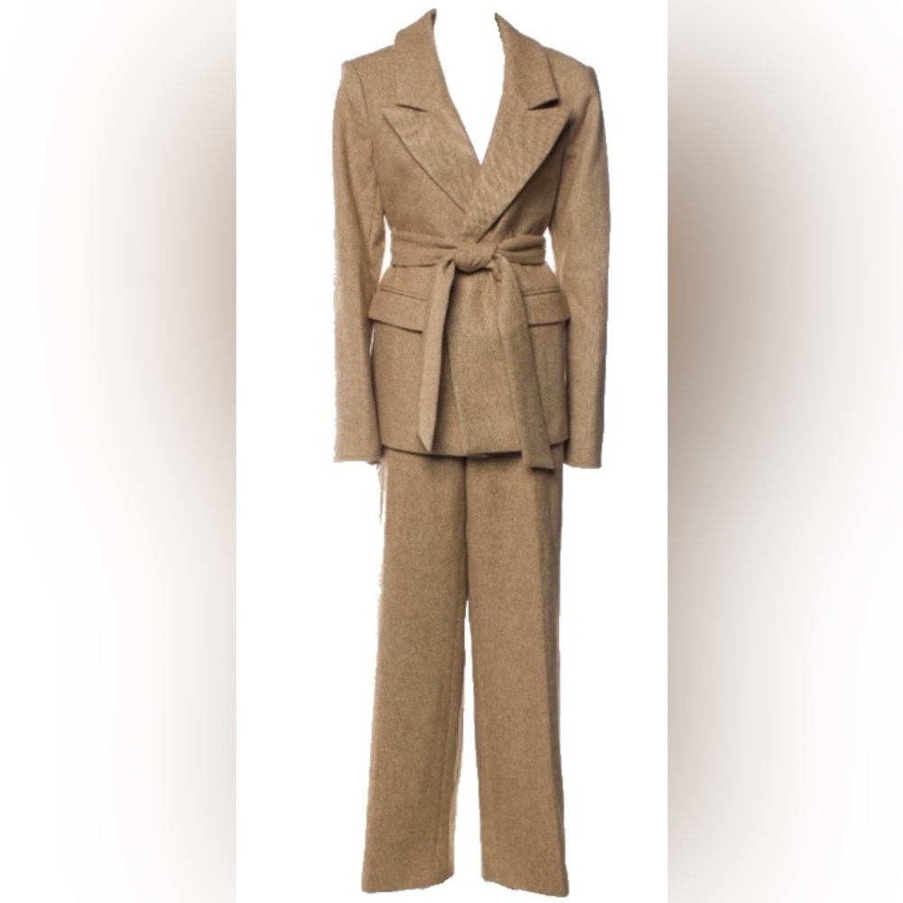 Favorite Daughter Camel Wide-Leg Tie-Waist Blazer and Trousers Pantsuit